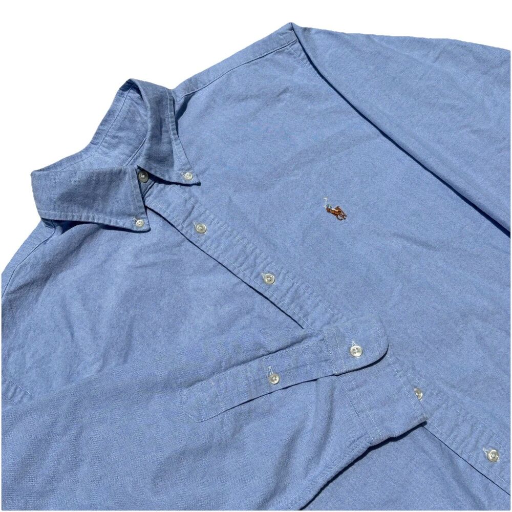 Vtg Ralph Lauren Shirt Chambray Sky Blue Cotton Pony Men's 17 34/35 Preppy 90s